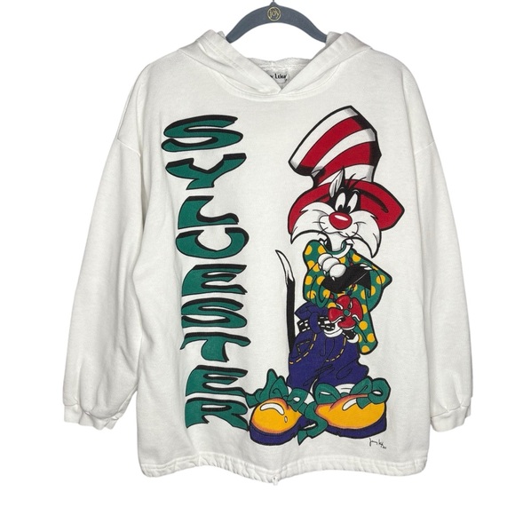 Vintage 90s Jerry Leigh hoodie Sweatshirt Looney Tunes Sylvester one size large - Picture 1 of 7